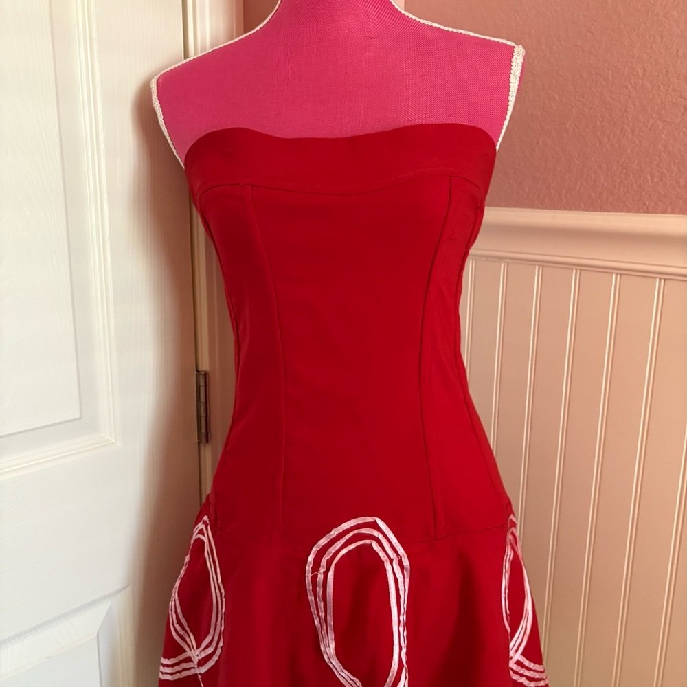 Retro Red and White Mini A-Line with Bubble Skirt Dress size Large ICE Design - Picture 3 of 11